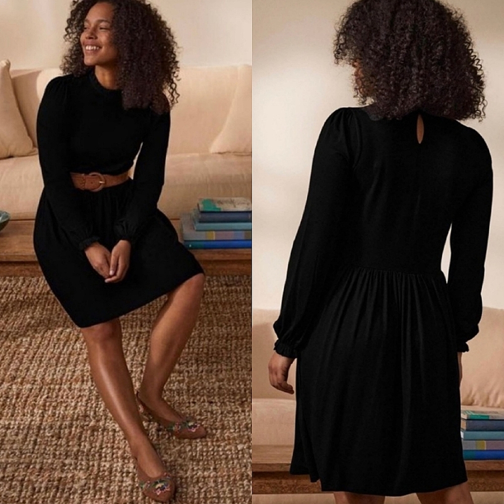 Boden Clara Jersey Knit Long Sleeve Above the Knee Dress Black 4
